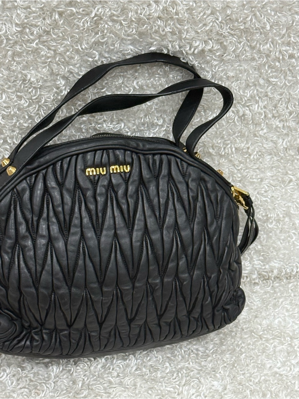 MIU MIU Matelasse Leather Handbag Shoulder Bag Black - Picture 2 of 16